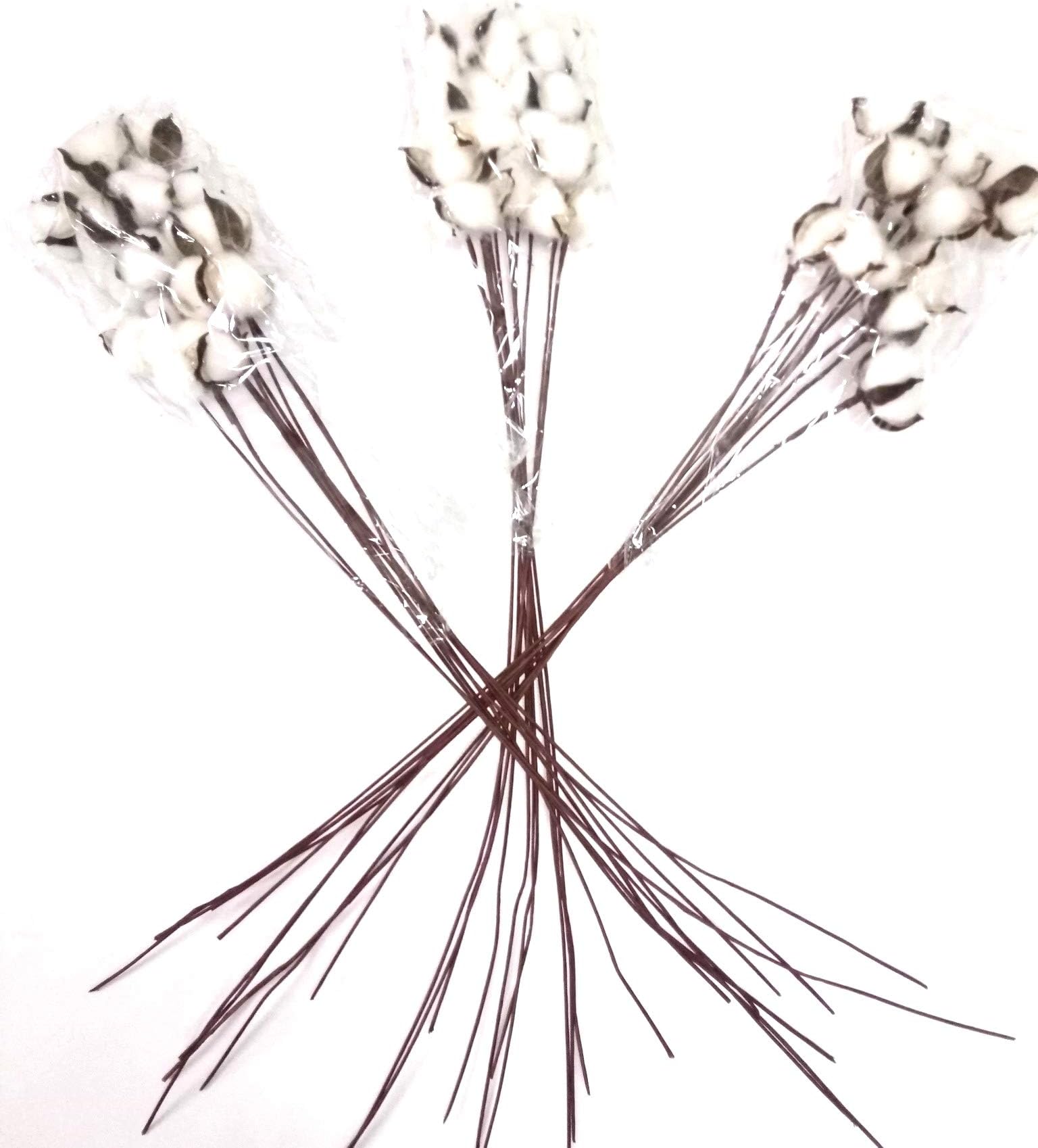 30 pcs Cotton Boll Balls Wire Stem 60cm Length