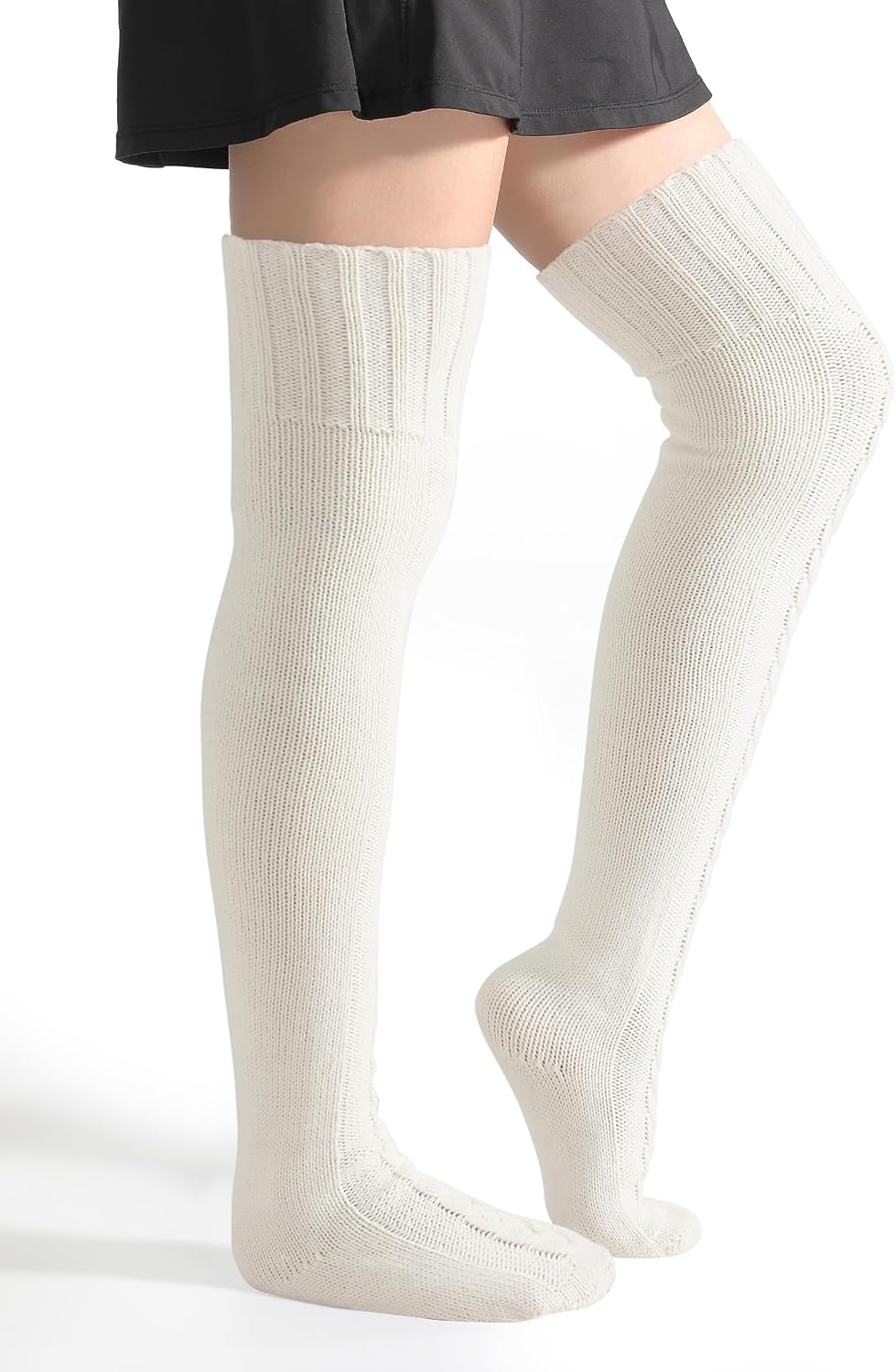 fauson Thigh High Socks - White Knee High Socks for Women Warm Thick Tall Thigh Tigh Boot Stockings, Over Knee High Socks Leg Warmers