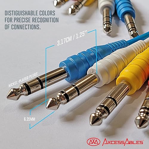 Miniatura 4 de AxcessAbles 14 (6.35mm) TRS a 14 (6.35mm) TRS Cables de parche estéreo balanceados multicolor de 6 paquetes para equipo externo y cables de panel de