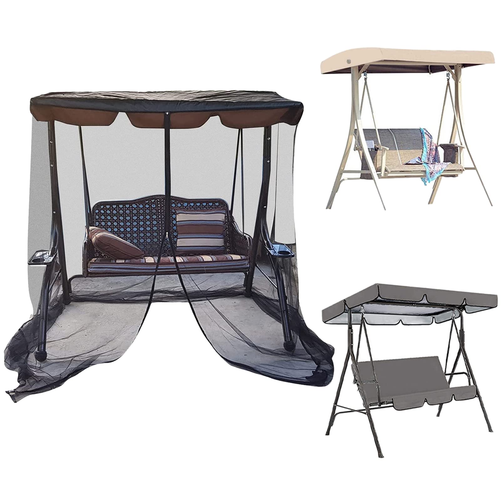 Moskitiera ogrodowa, huśtawka z poliestru, z zamkiem błyskawicznym i wodoodpornym namiotem, do patio, huśtawki na fotel 2-3-osobowy, czarna, 1,25 x 2,05 m