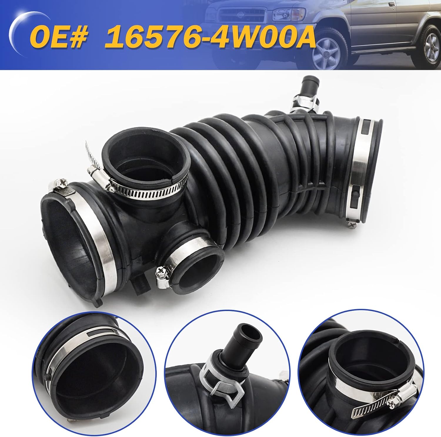 Air Cleaner Intake Hose Tube with Clamps for 2001-2003 Infiniti QX4 2001-2003 Nissan Pathfinder V6 3.5L 16576-4W00A