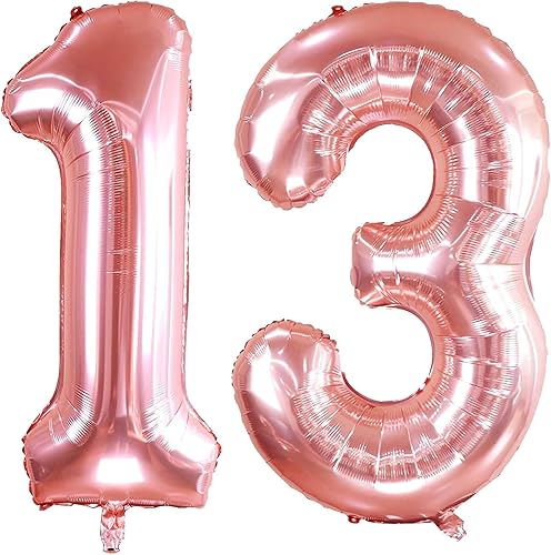 Globos de oro rosa de 40 pulgadas con el número 13, globos gigantes de helio con el número 13 para fiestas de cumpleaños de 1331 para niñas y