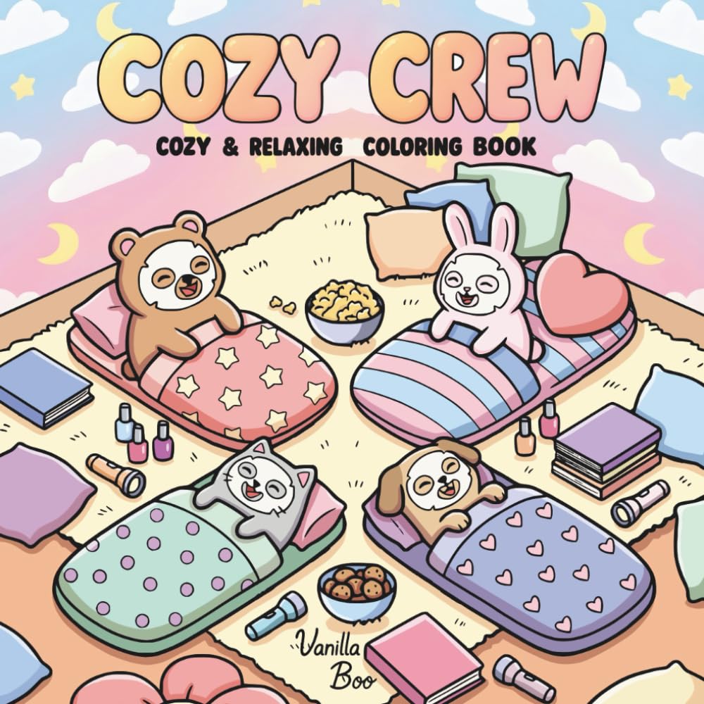 Cozy Crew: Relaxing Coloring Book for Adults and Teens Featuring Cozy Aesthetic Interiors and Adorable Characters
