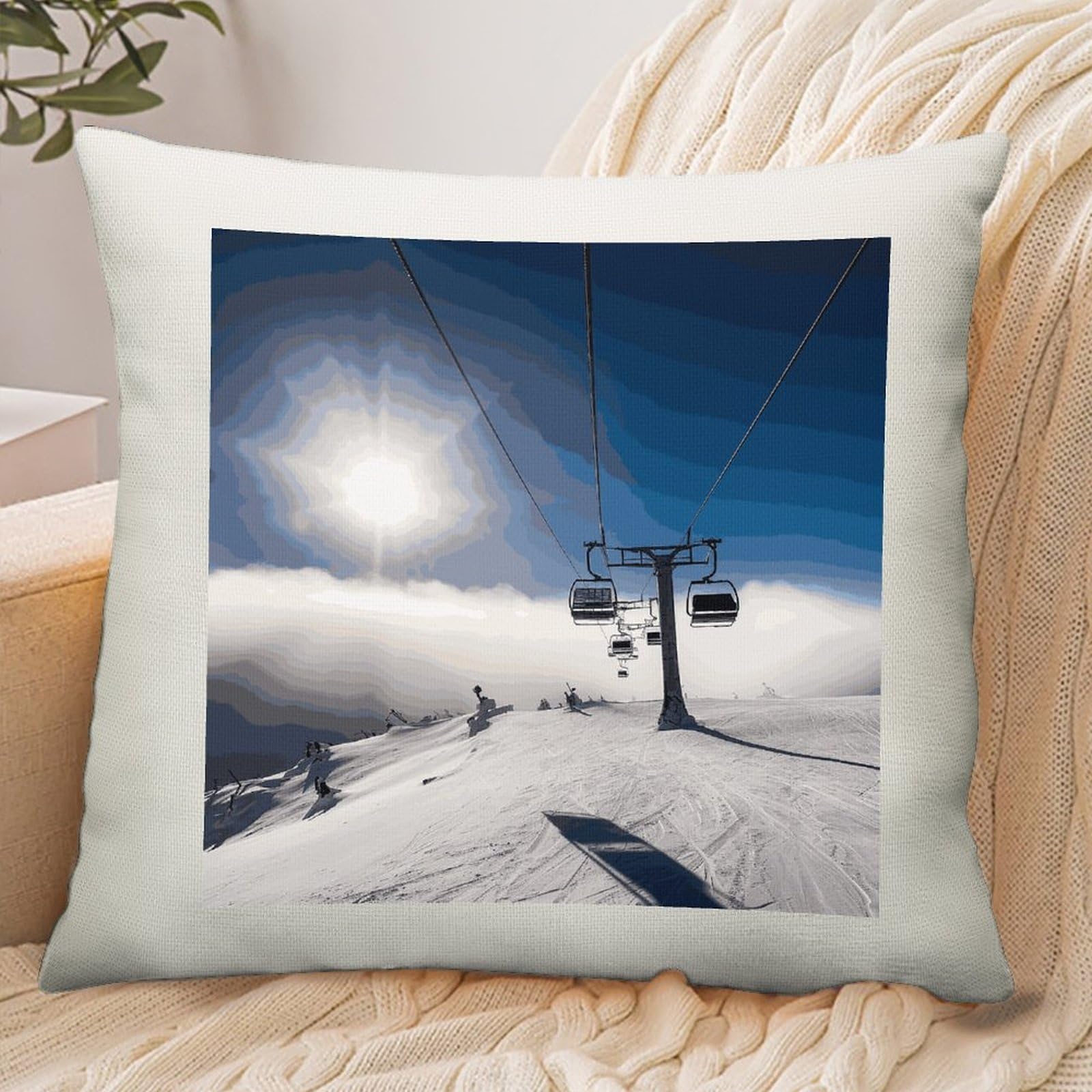 Adfgyerh Style Ski Lift At Sunshine Pillow Cover Breathable,Pillowcases Boho Decorative Envelope Closure,Throw Pillow Covers For Beach,Patio,Balcony,Couch Living Room 18 * 18In