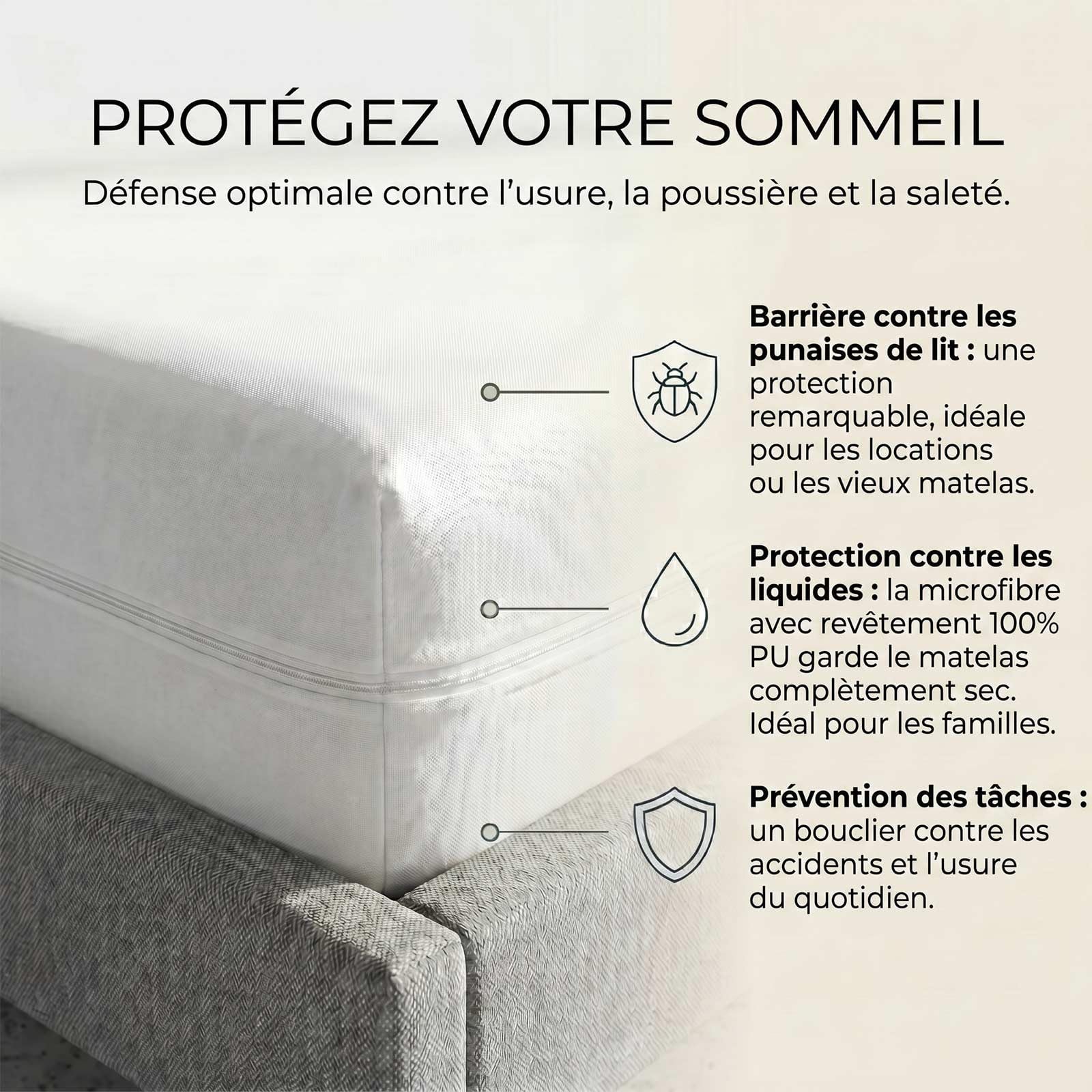 HOMESCAPES Housse de Matelas 160x200 cm avec Fermeture éclair - Protège Matelas imperméable hypoallergénique, Anti acariens et Lavable en Machine - Bonnet 40 cm