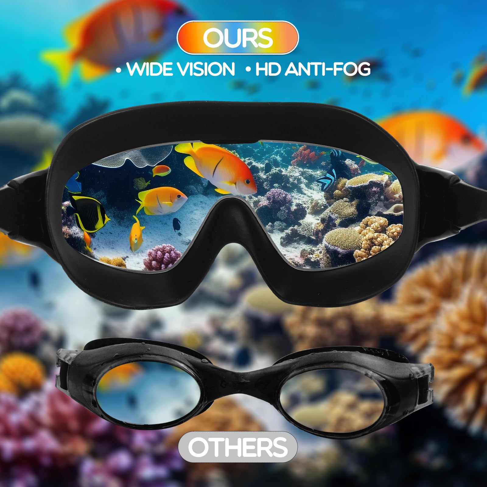Kanayu 6 gafas de natación de visión amplia sin fugas, gafas de natación antivaho para adultos, con tapones para los oídos y clip de nariz para verano, adultos, hombres, mujeres, jóvenes, protección