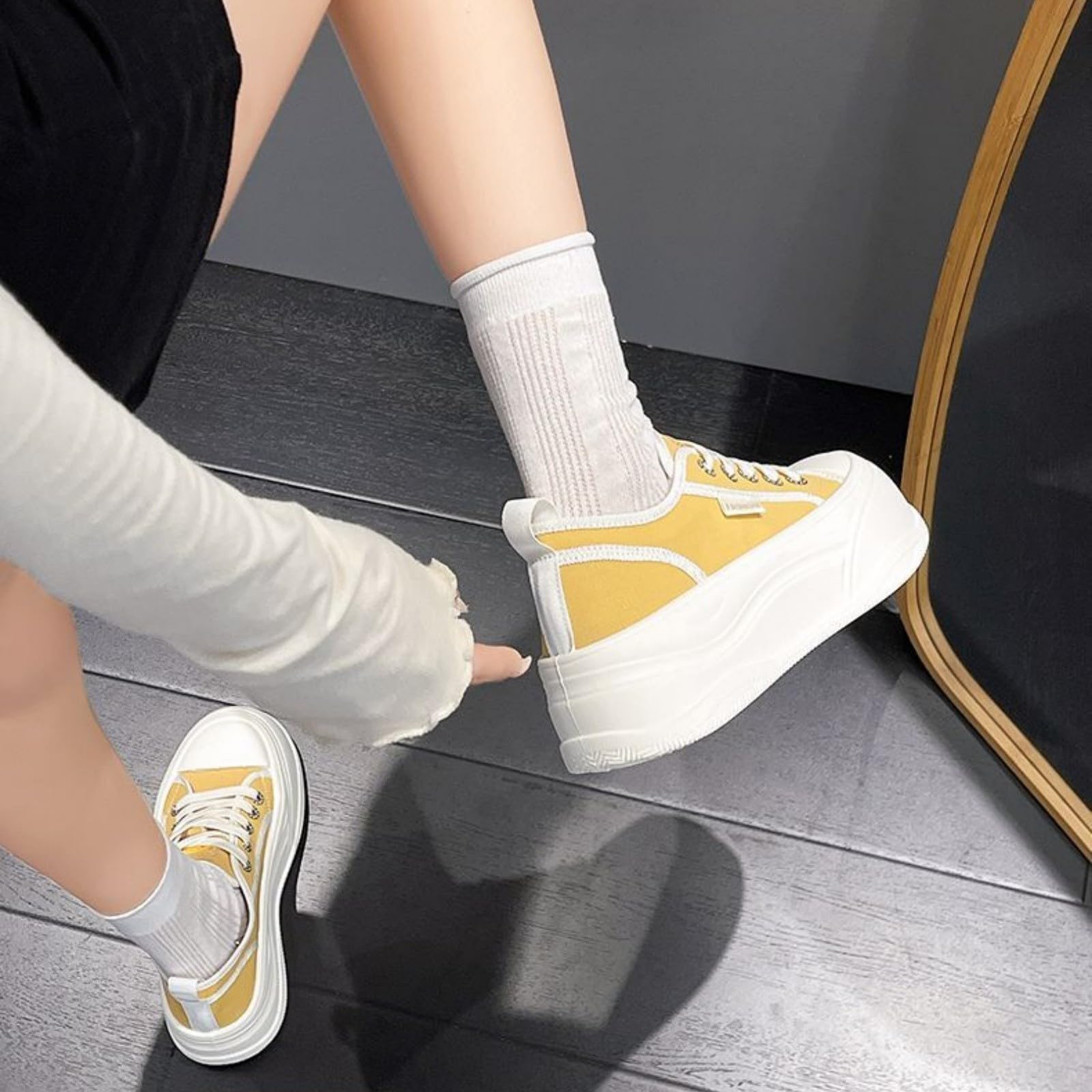 Scarpe da ginnastica da donna, in tela, con lacci, stile casual