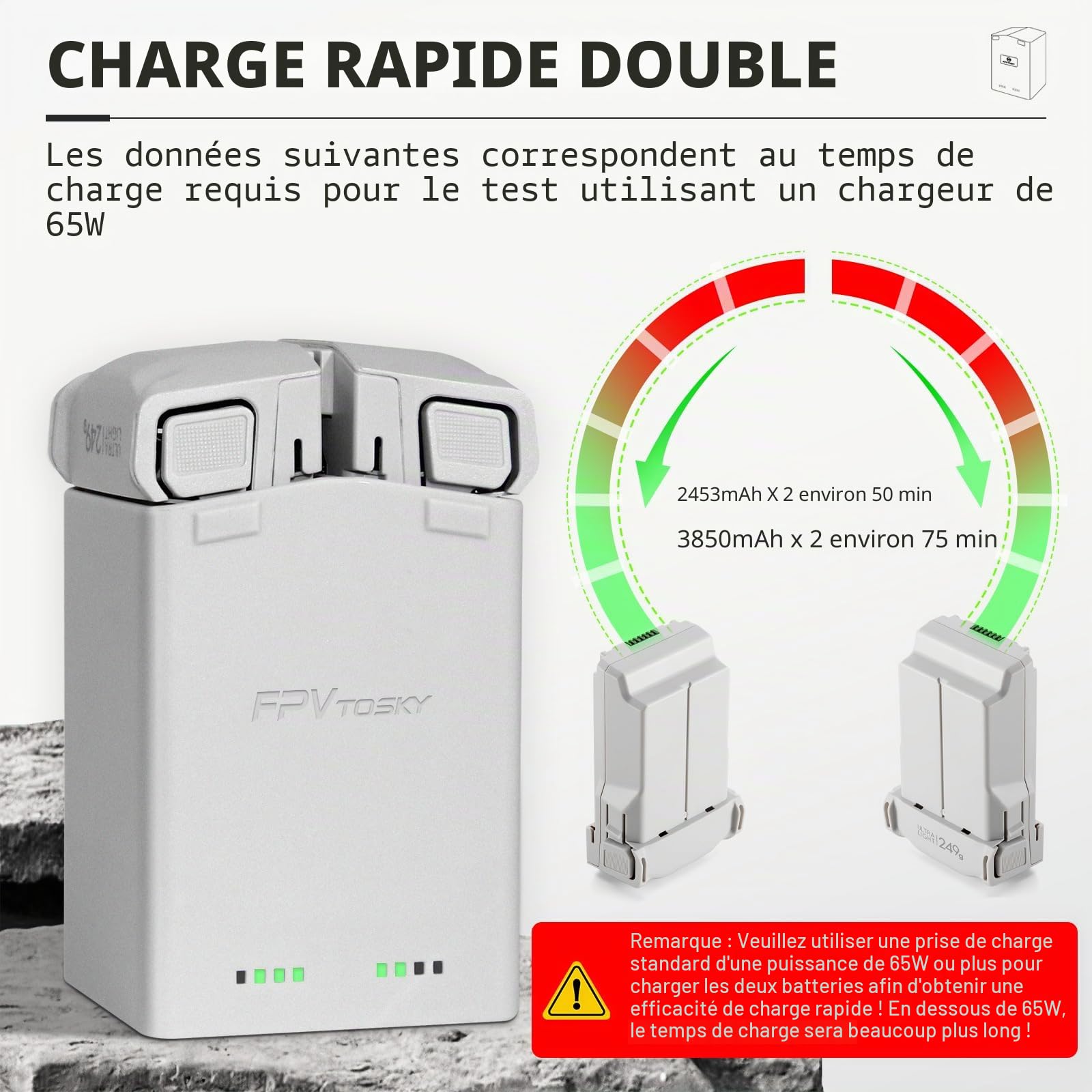 FPVtosky Chargeur de Batterie pour DJI Mini 5 Pro/4 /3Pro Accessoires, Station de Charge parallèle （Batterie Non Incluse）