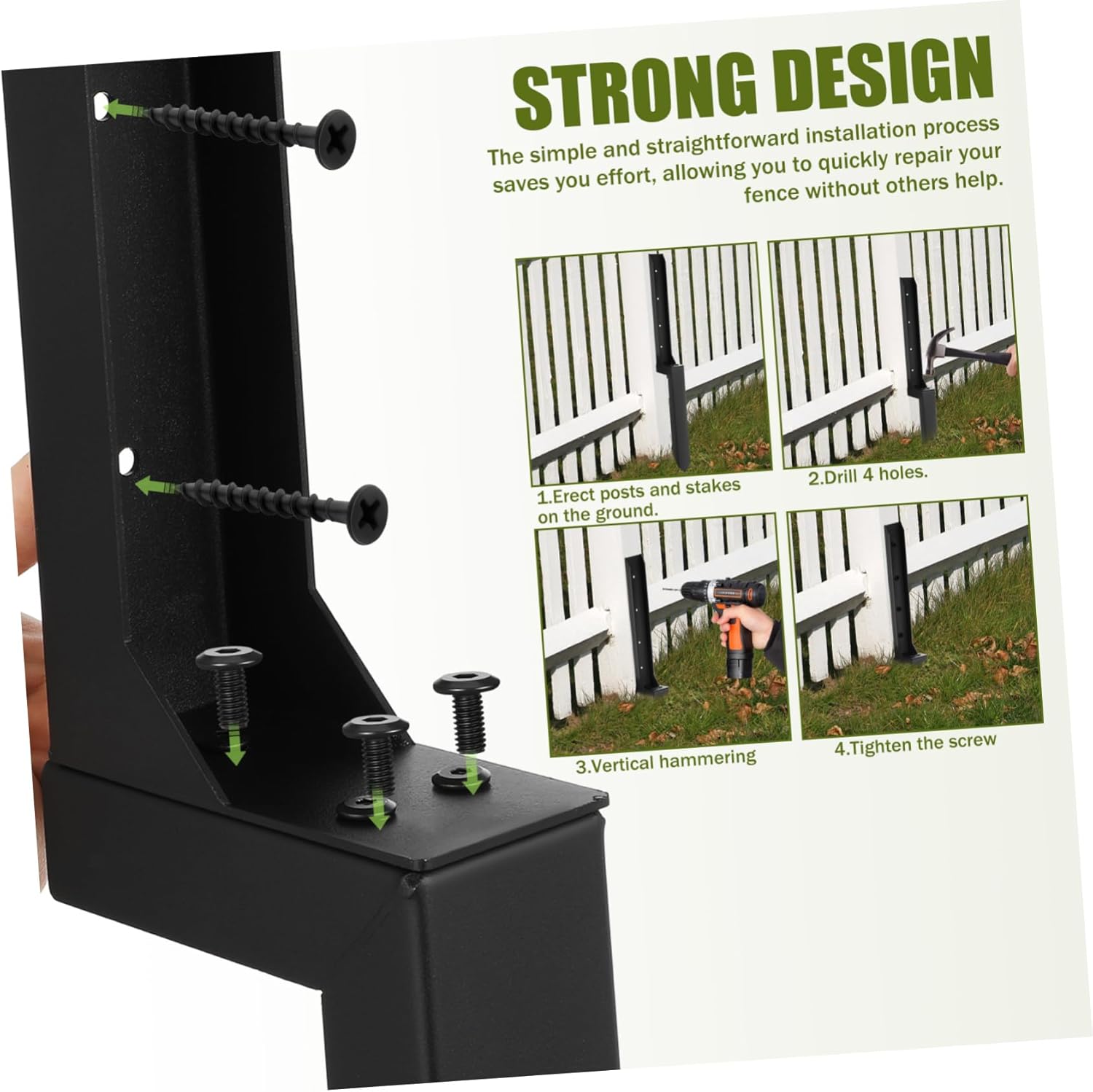 Thickened Fence Post Repair Kit Heavy Duty Steel Ground Spikes for Fixing Broken or Tilted Posts Sturdy Anchors for Wood Fences 2 Piece Set