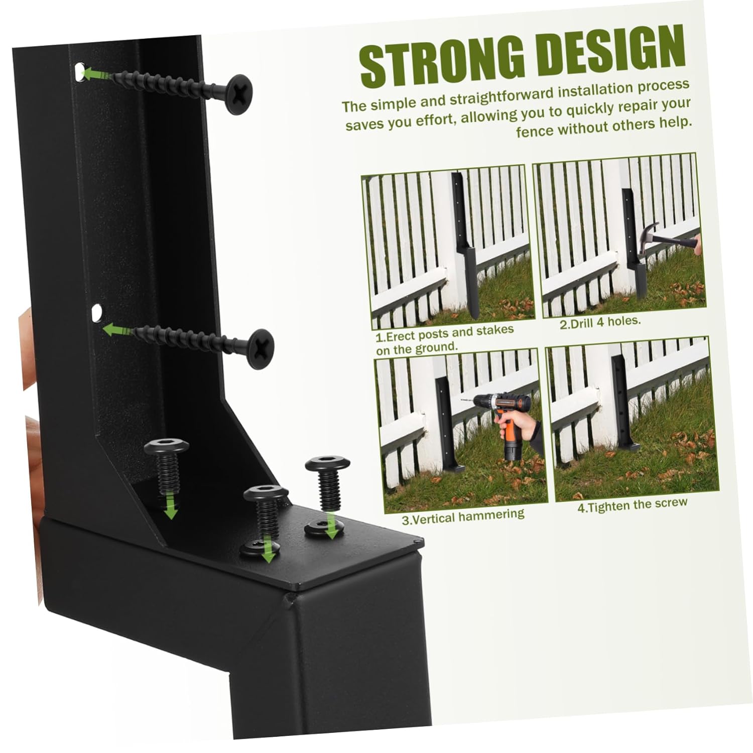 2pcs Fence Post Repair Kit Anchor Ground Spike Bracket for Wood Metal Posts Easy Install Weatherproof Garden Fencing