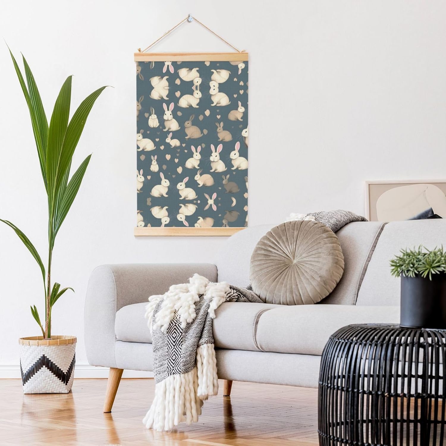 Rabbit Background Print Poster Hanger,Hanging Poster, Poster Frame,Wood Poster Hanger, For Wall Hanging