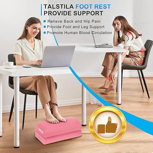 Miniatura 4 de TALSTILA Reposapiés para debajo del escritorio en el trabajo, reposapiés con bolsillo cálido para pies de felpa, taburete ergonómico de 2 alturas