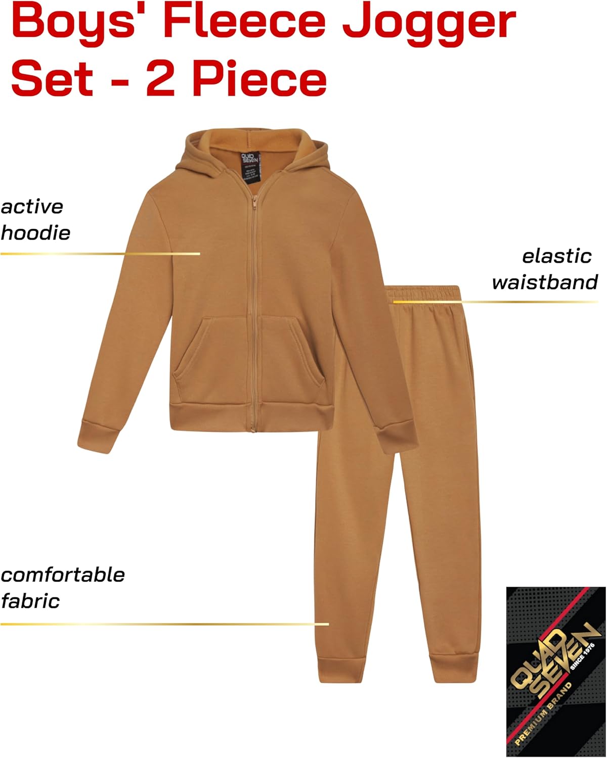 Quad Seven Toddler Boys 2 Piece Fleece Pullover Hoodie and Cargo Set (2T-7)