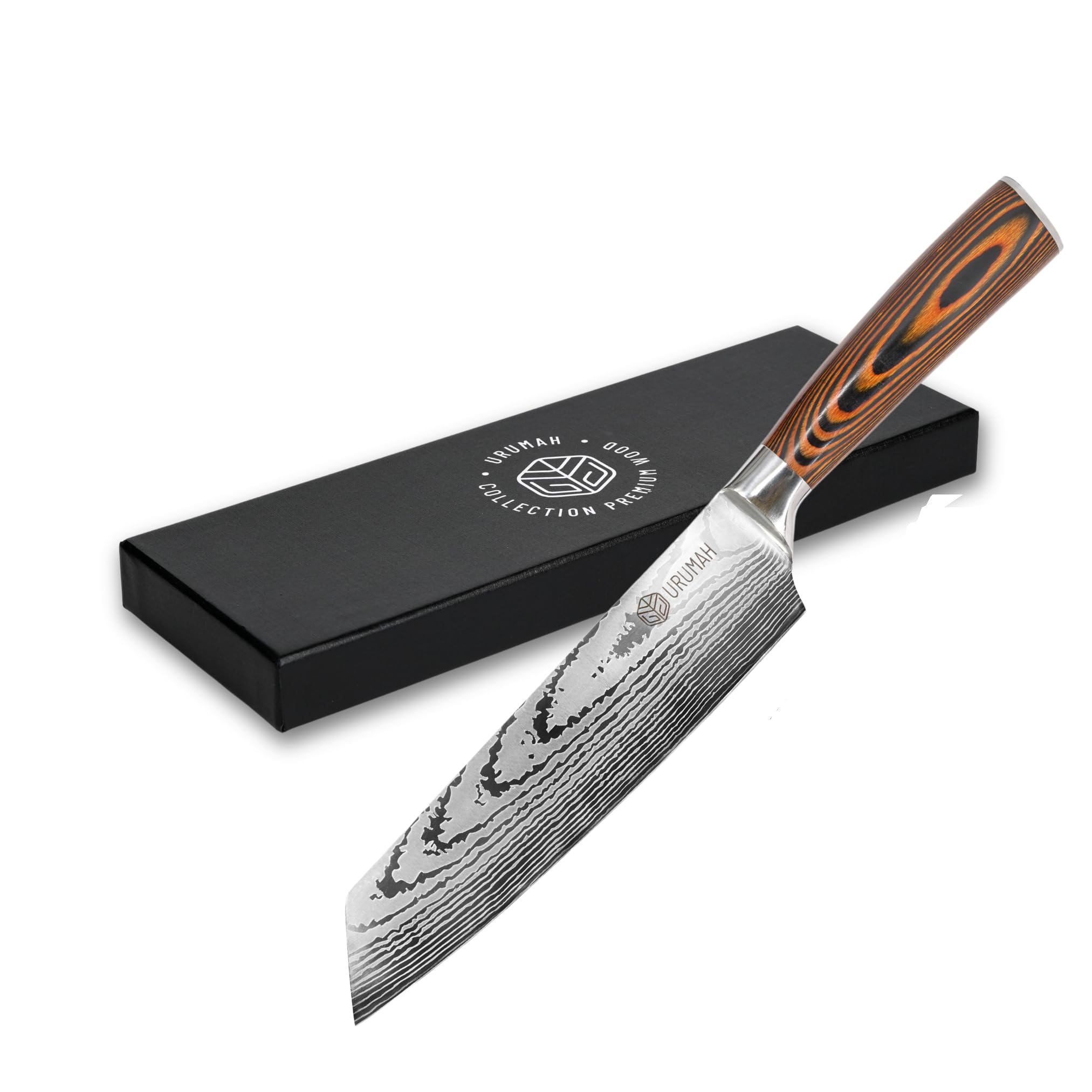 URUMAH Coltello Kiritsuke in acciaio ad alto tenore di carbonio 7CR17MoV con impugnatura in legno. Viene fornita una bella custodia regalo e fodere protettive.