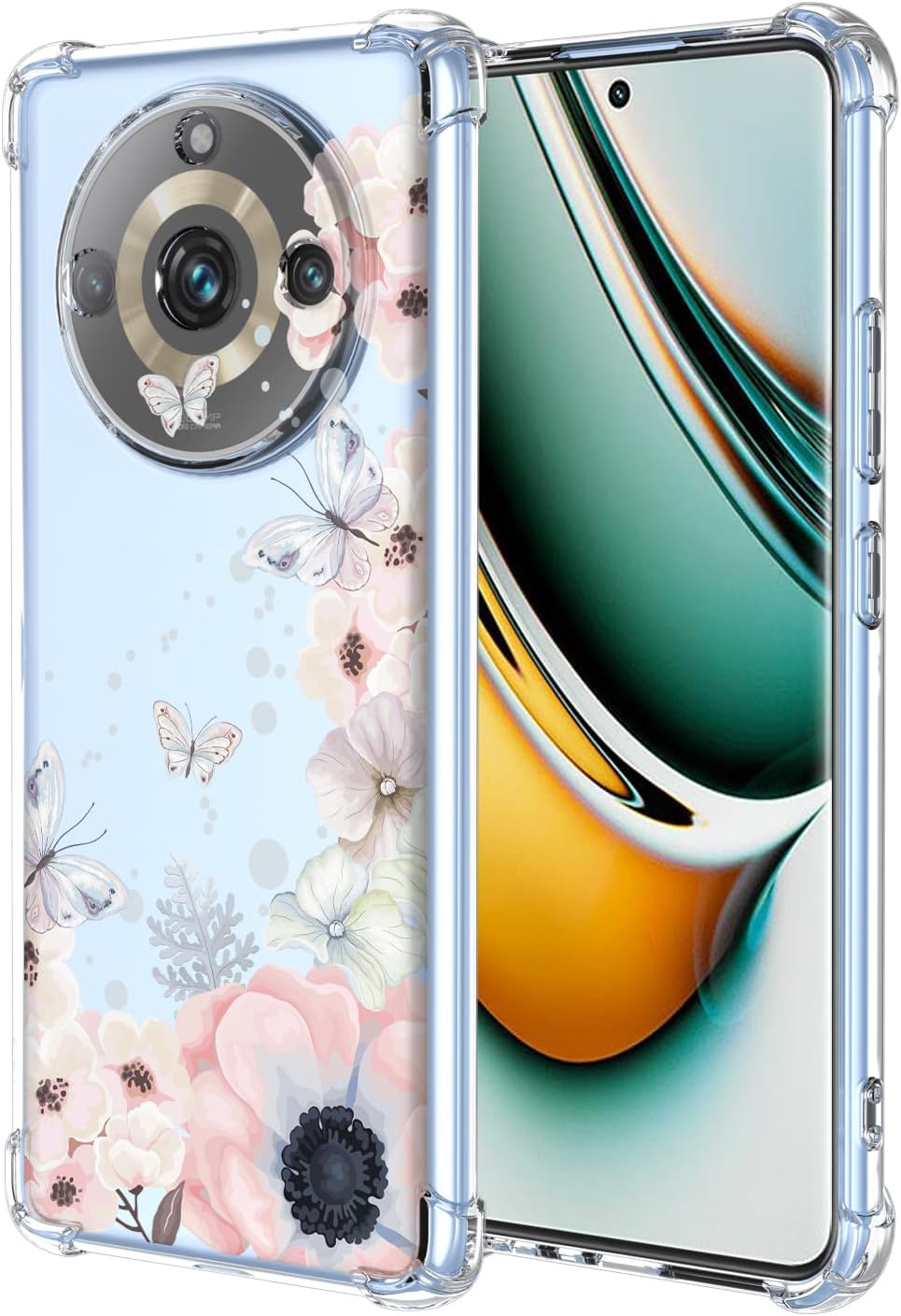 for Oppo Realme 11 Pro 5G Case with Clear Floral Pattern,Shockproof Soft Case,Pink Flowers Butterflies,11 Pro Plus 5G