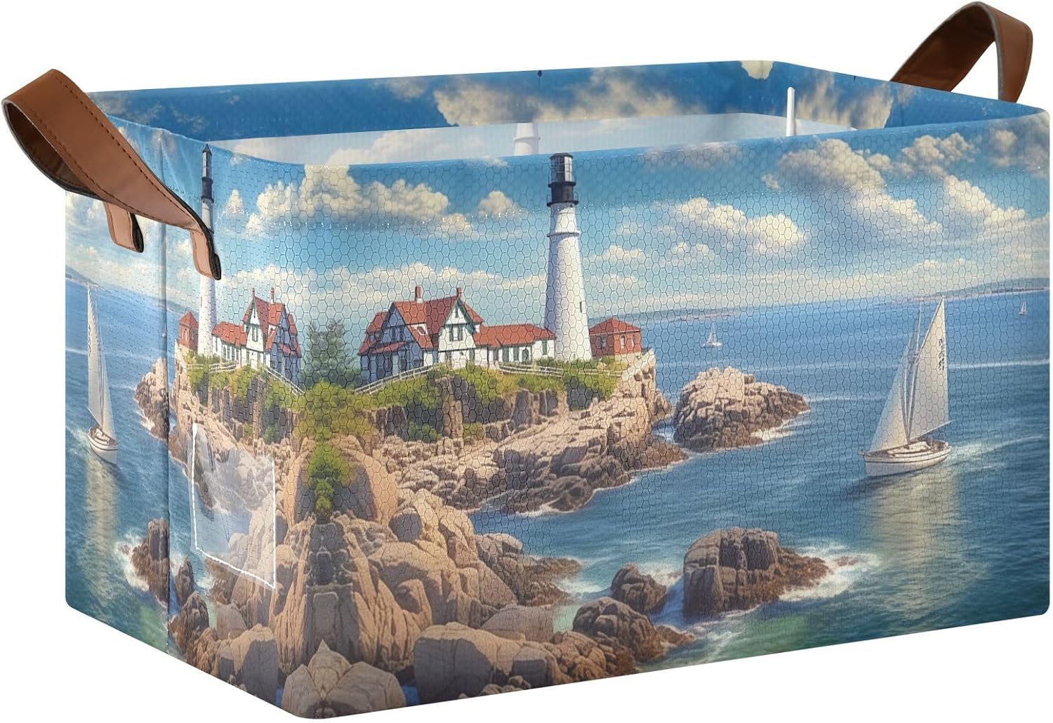Lighthouse Rectangle Storage Basket Waterproof Foldable Kid Toy Box with Handles for Shelves Closet Office