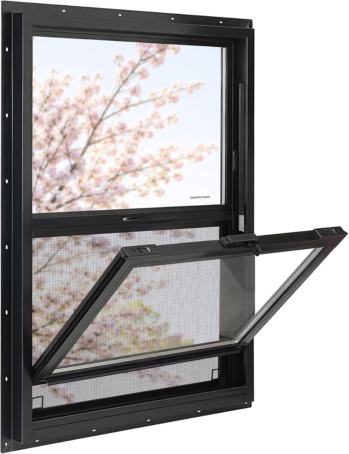 Vinyl Single Hung Sliding Window, 18" x 24" Black | Household Window with Double-Pane Insulated Tempered Glass, White Energy-Efficient Soundproof Window for House, Mobile Home