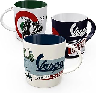 Retro coffee mug, 11.2 oz, Vespa Set 1 (Set of 3) – Gift idea for scooter fans, Official License Product (OLP), ceramic cup, vintage design