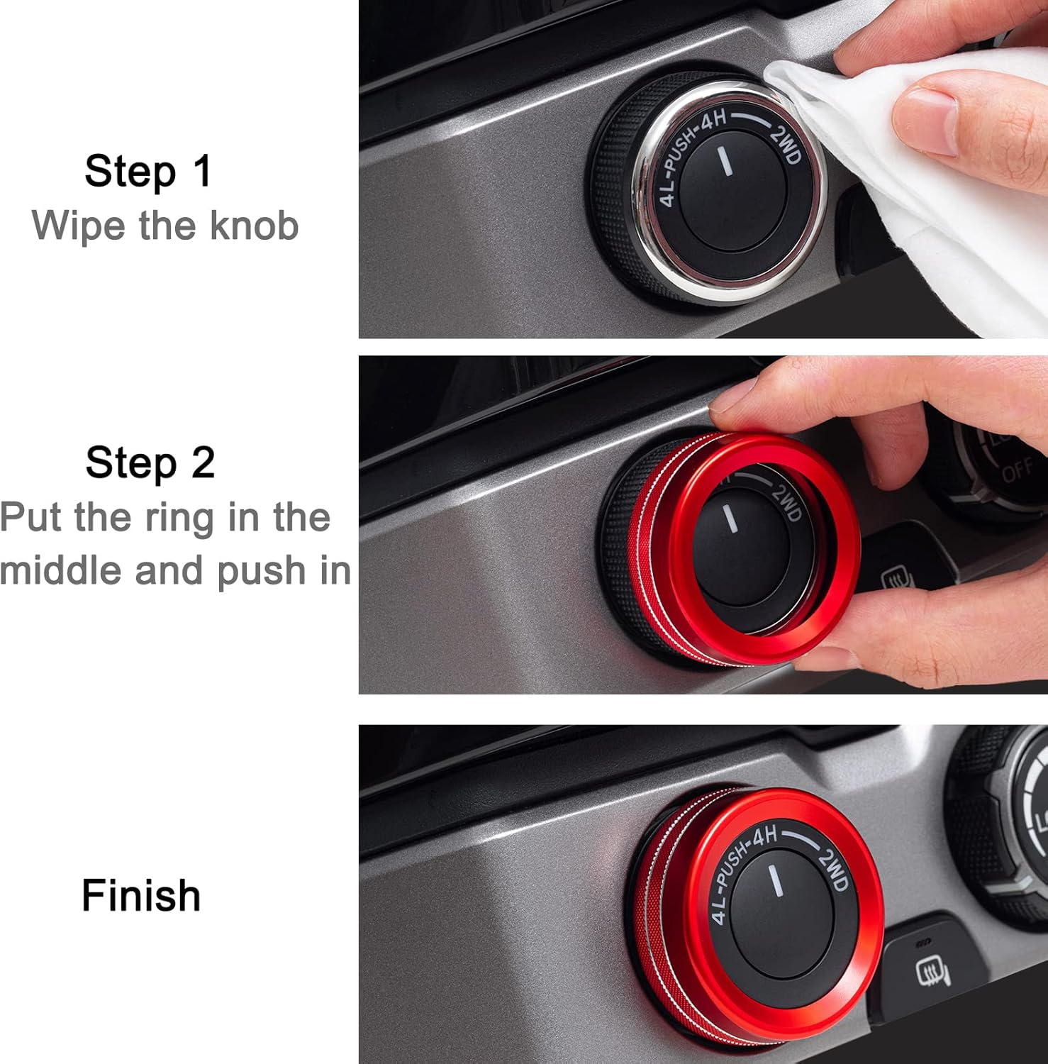 JKCOVER Glove Box Dividers Organizer and Button Knob Covers Compatible with Toyota Tacoma 2016 2017 2018 2019 2020 2021 2022 2023, Insert Box ABS Secondary Storage and Aluminum Alloy Knob Red Rings