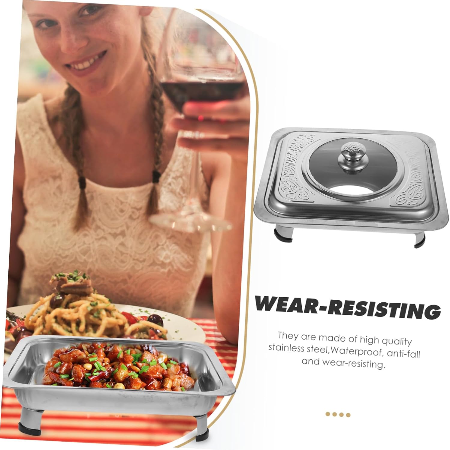 Stainless Steel Buffet Tray with Lid Rectangular Food Holder for Parties Easy to Clean Serving Platter Snack Tray for Catered Events and Banquets