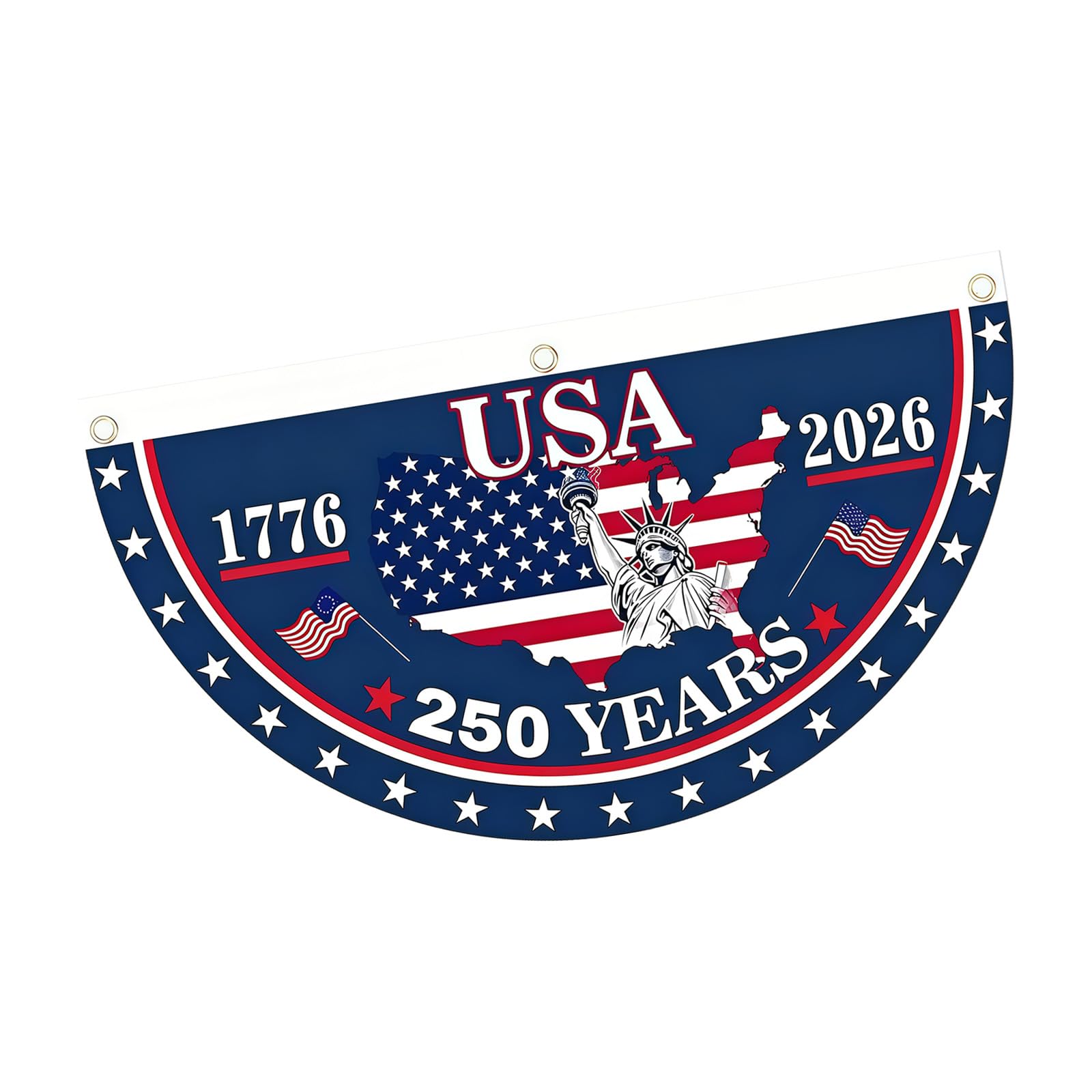 Xinsheinelry 1776-2026 Patriotics Semi Circular Bunting Flag 250th Anniversary Banners with Metal Grommets for Porch Wall Fence Door Bunting Flag