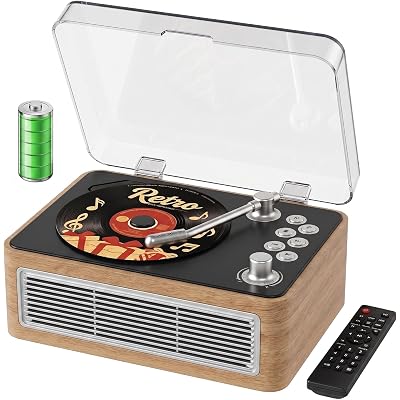 Gueray Retro CD Player Portable Bluetooth CD Players with Speakers Vintage CD-Player 3600mAh Rechargeable & Radio & Remote Control Support USB/AUX Playback Headphone Jack (Walnut Color)