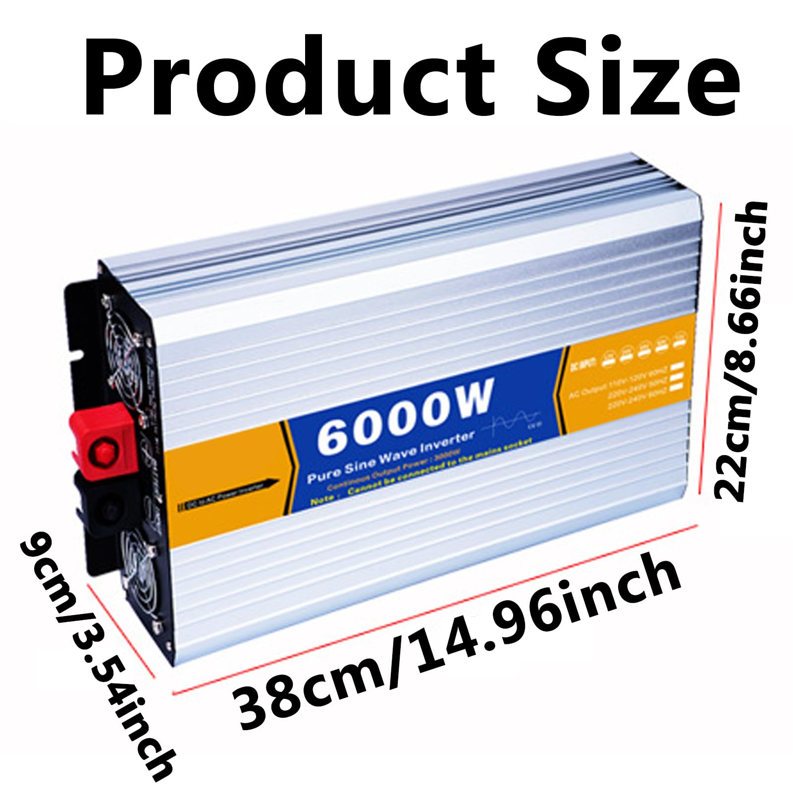 Inverter di Potenza a Onda sinusoidale Pura da 6000 W, Convertitore da 12v/24v/48v/60v/72v a 110v/230v CA, Convertitore di Potenza Solare a Bassa Frequenza per Casa, Camper, Impianto(Size:24V to 110V)