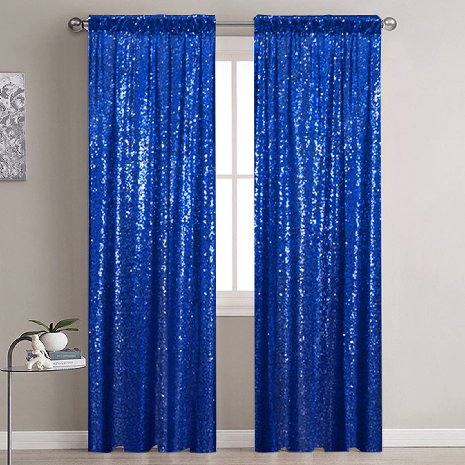 Partisout Sequin Backdrop Curtain Royal Blue 2ftx8ft Glitter Curtains Sequin Backdrop Curtains 2 Panels Blackout Curtains Photo Backdrop for Baby Shower Wedding Party Videos Photo Booth Backdrop