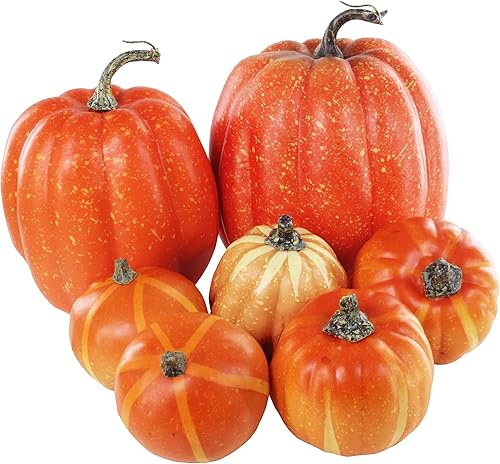 Vista 16 de Winlyn 7 calabazas artificiales verdes surtidas, calabazas de cosecha de color verde oscuro, calabazas decorativas de espuma para granja, otoño