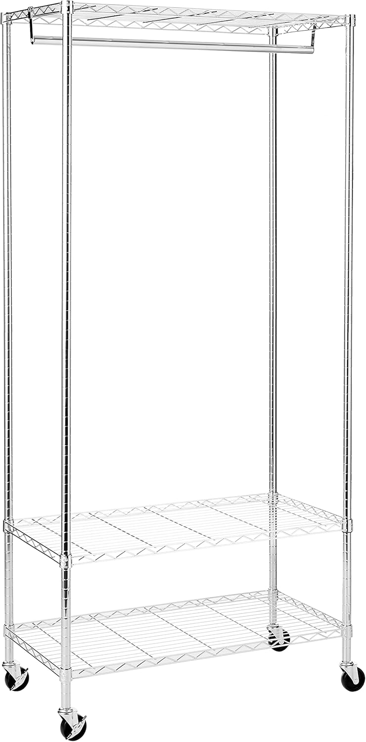 HoneyCanDo GAR02079 3Shelf Deluxe Garment Rack, Chrome