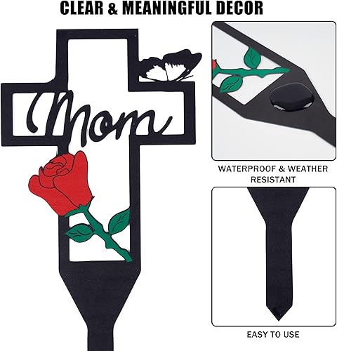 Miniatura 3 de Tugaizi Marcador conmemorativo para tumba de metal, placa de cruz de metal, marcador de tumba de jardín, estaca conmemorativa para papá, tumba de