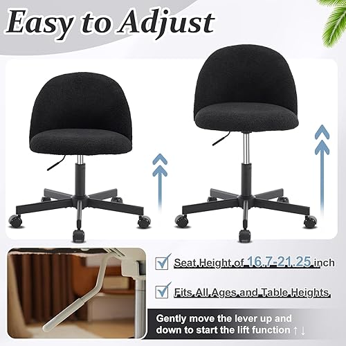 Miniatura 6 de VINGLI Linda silla de caramelo sin brazos, cómoda silla de escritorio de oficina pequeña con ruedas y soporte lumbar, ajustable, giratoria, tarea Ch