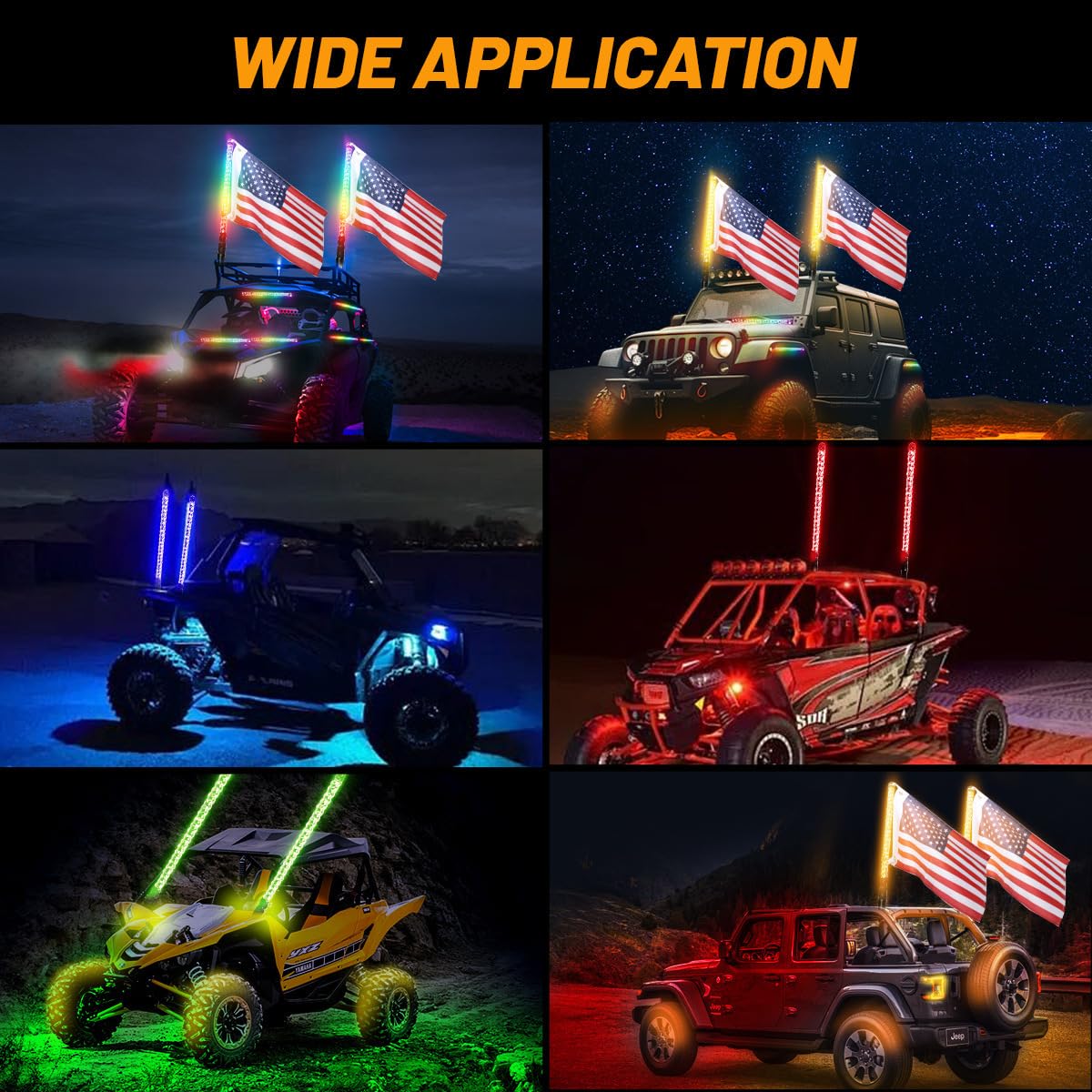 Lot de 2 fouets LED avec application et télécommande, fouet d'antenne RVB spiralé pour VUTT, ATV, RZR, SXS, Can-Am, dune buggy, camion tout-terrain (91 cm)
