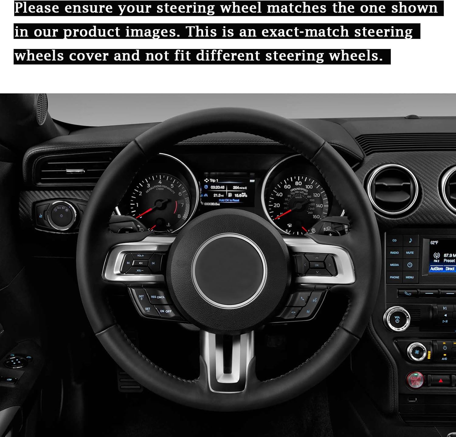 Car Steering Wheel Cover for 2015 Ford Mustang GT Premium Preformance 6-Speed 2019 ECO Boost 2018 2016 Convertible v6 PP1 Bullitt 2020 Customized Hand Stitch Wrap Custom Fit Black Suede