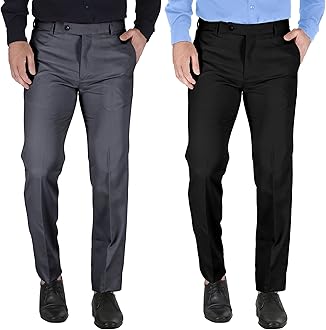 MARK LEWIS Men's Polycotton Formal Trouser - Comfortable, Stylish Office wear, combatable Pants for Daily Purpose, Ideal for Business & Casual Occasions - Pack of 2