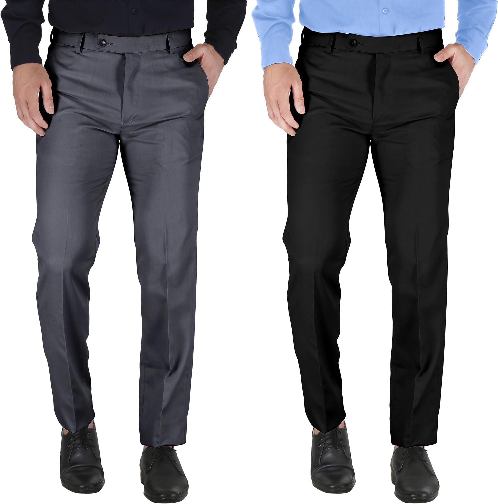 Men's Polycotton Formal Trouser - Comfortable, Stylish Office wear, combatable Pants for Daily Purpose, Ideal for Business & Casual Occasions - Pack of 2