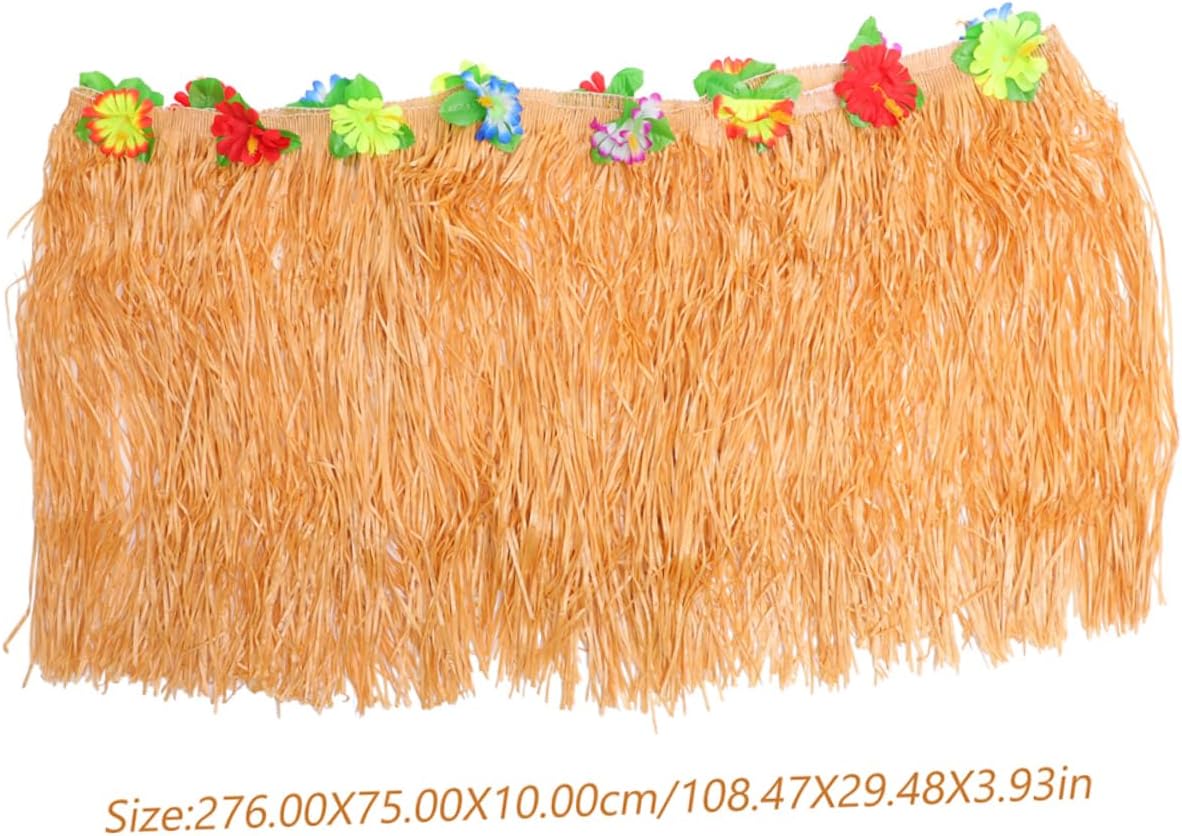 Cabilock 2Pcs Hawaiian Style Tinsel Fringe Table Skirt for Summer Beach Party Decorations Floral Design for Luau Table Decor and Festive Backdrop