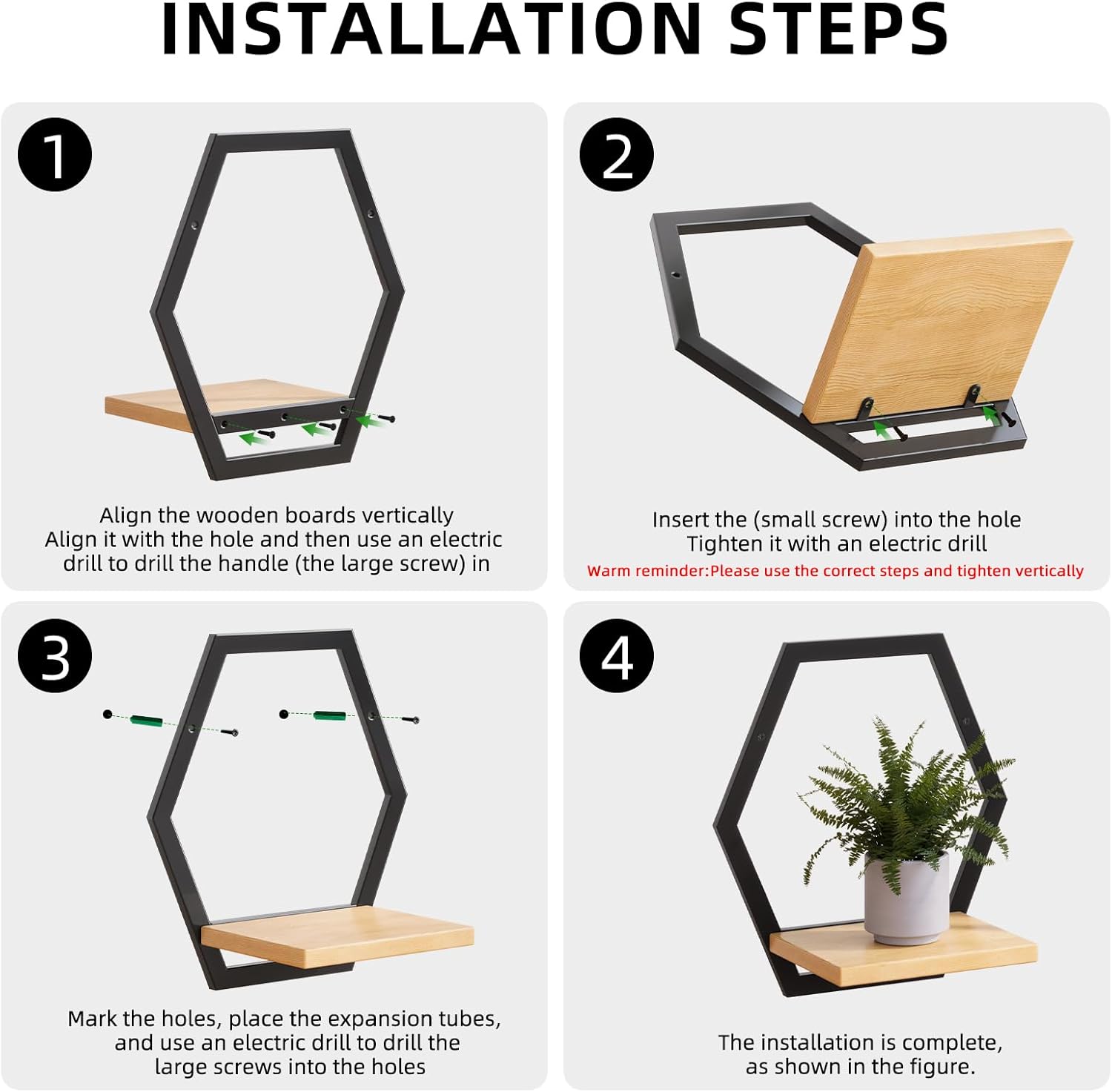 3 Pack Solid Wood & Heavy Duty Metal Wall Plant Stands,9 inch Natural Wood Shelf, Boho Arch Hanging Planter for Indoor 25 LB Load for Plants, Flowers, Herbs Black