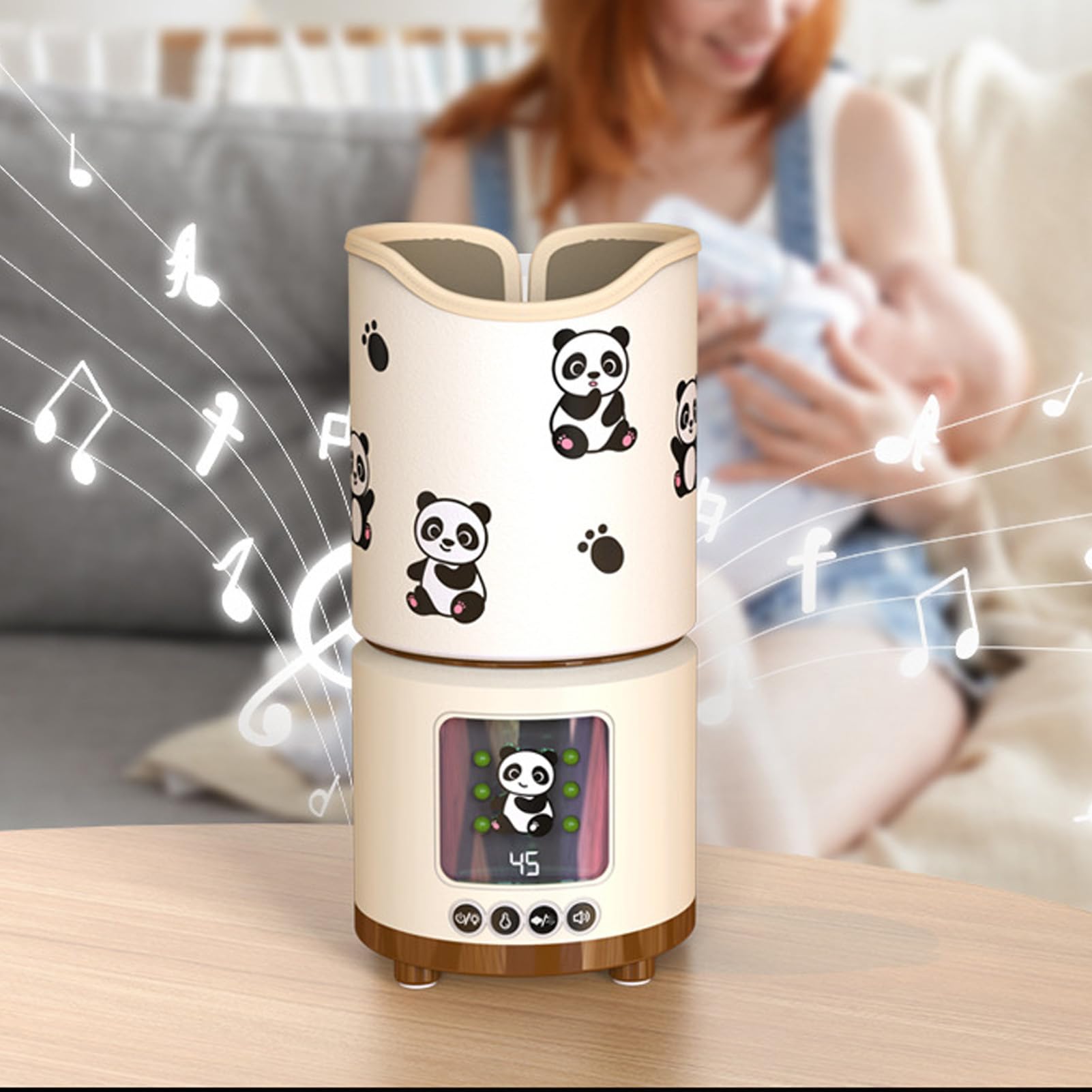 Asixxsix Scaldabiberon a Rumore Bianco, Scaldalatte Intelligente Multifunzionale a Temperatura Costante con Timer per Latte Materno e Biberon, Design Portatile per Uso Esterno (PANDA)