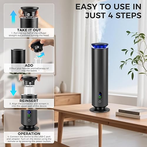 Miniatura 5 de Kit de inicio de difusor de aroma de hotel, 1000 pies cuadrados, 7 ajustes de luz ambiental, incluye 5 aceites esenciales para aromaterapia