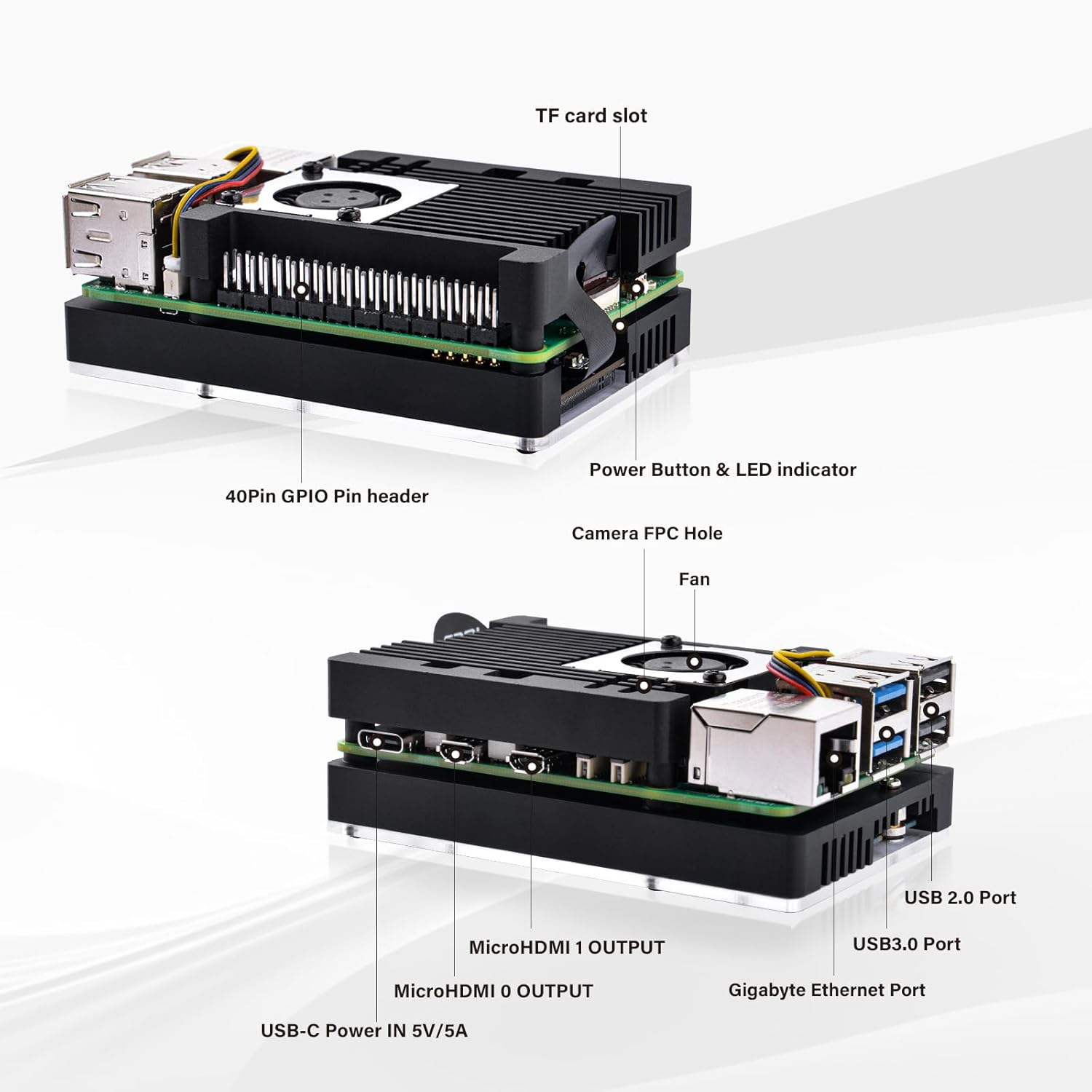 GeeekPi Armor Case with CN01 M.2 M-Key PCIe 3.0 Adapter for Raspberry Pi 5, Support M.2 NVMe SSD 2230/2242/2260/2280