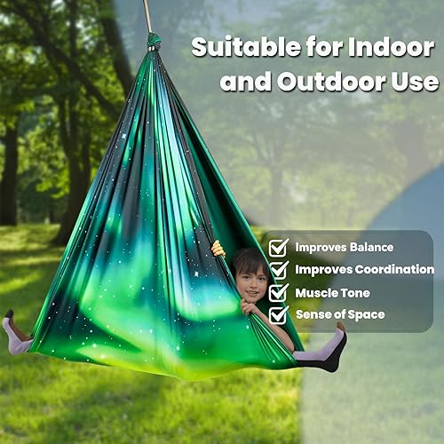 Miniatura 5 de Columpio sensorial para niños, interior y exterior, columpio de terapia de abrazo de doble capa con kit de colgador giratorio de 360°, columpios