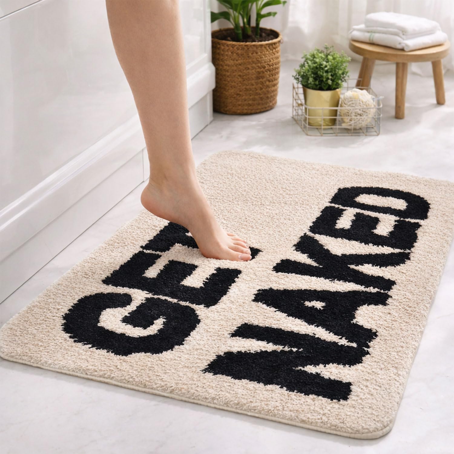 Get Naked Bathroom Rug, Non Slip Bath Rug, Cute Tufted Bathroom Mat, Indoor Washable Microfiber Bath Mats for Bathroom Living Room Fast Dry