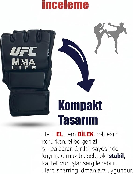 UFC MMA Eldiveni Suni Deri Kesik Parmak Tasarımı Velcro Bilek Desteği Kafes Dövüşü ve Antrenman Eldiveni