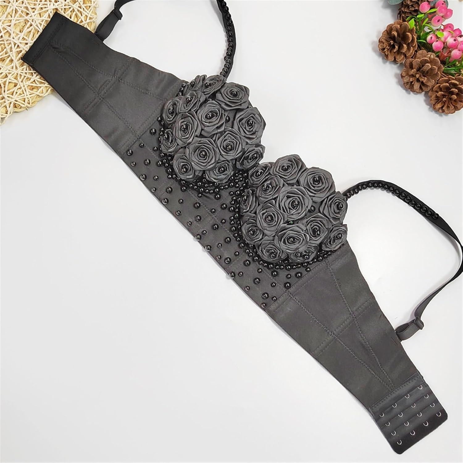 Women's Exotic Bustiers Corsets Roses Flower Decoration Camisole Sexy Beaded Sequins Bralette