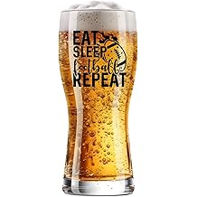 Onebttl Football Gifts for Men, 15Oz Beer Glass for Football Lover, Coaches on Birthday, Christmas,Eat Sleep Football Repeat