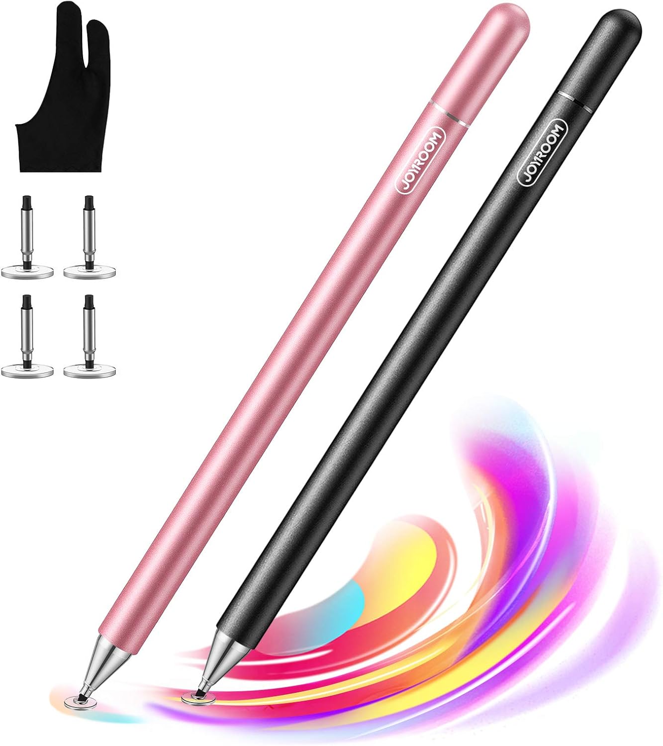 [2 Pcs] joyroom Stylus Pen for Touch Screen, Universal iPad Pencil for Kid Student Drawing, Writing, with Artist Glove(Palm Rejection), for Apple/iPhone/iPad Pro/Mini/Air/Android/Samsung/Surface