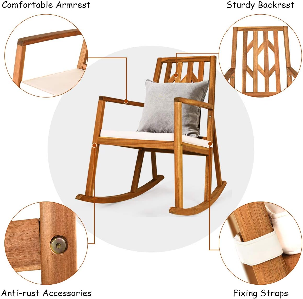 RELAX4LIFE Wooden Rocking Chair Outdoor - Oversized Patio Rocker w/High Backrest, Long Armrest, Removable Soft Cushion, Porch Rocking Chair for Backyard, Garden, Patio Rocking Chair (2, White)