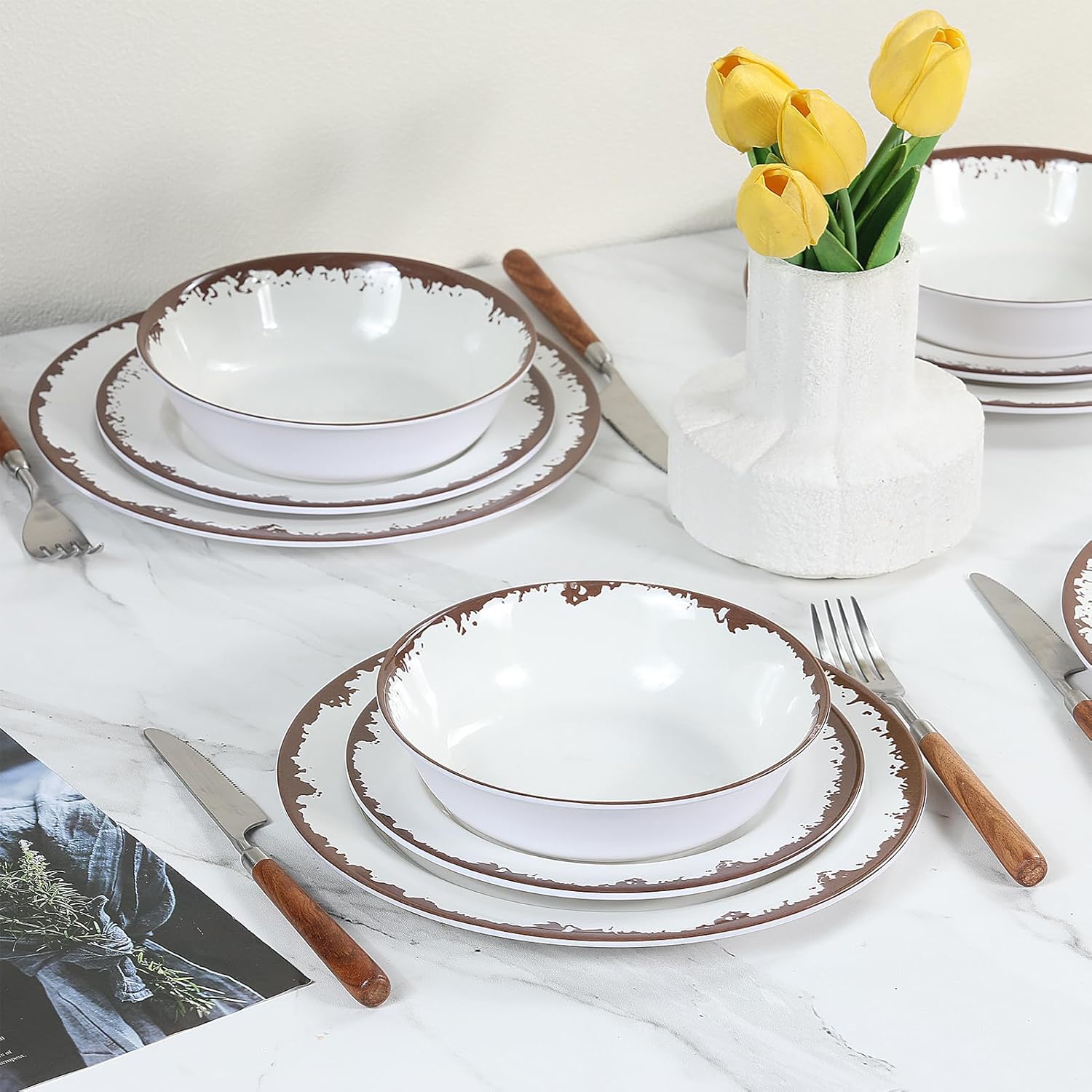 Melamine Dinnerware Set-12 Piece Melamine Plates and Bowls Set for 4,Lightweight yet Durable Dish Set,Camping/RV Unbreakable Serving Dishes, Dishwasher Safe, Off White