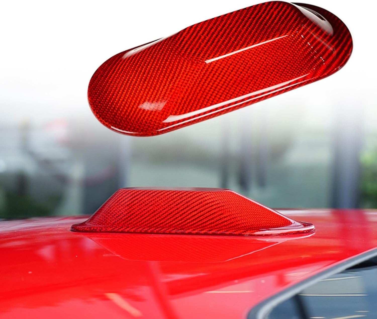 Carbon Fiber Car Roof Antenna Cover Cap Aerial Base Compatible with Mini Cooper S E SE J01 EV J05 Aceman 2024-2025, Red